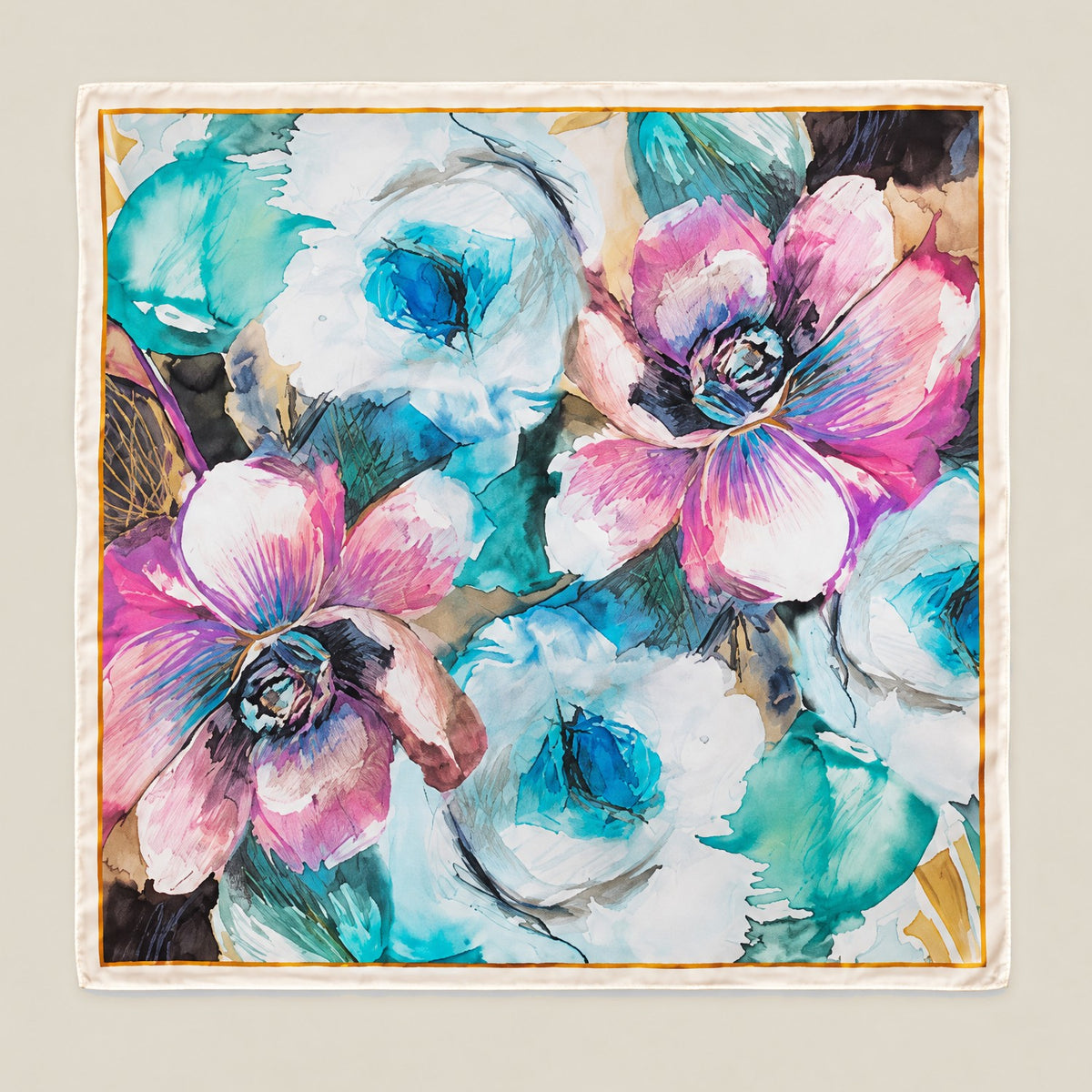Colorful Large Floral mulberry silk square scarf