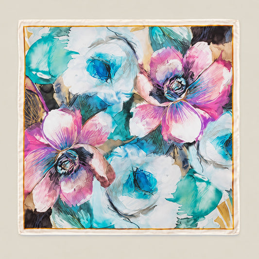 Colorful Large Floral mulberry silk square scarf