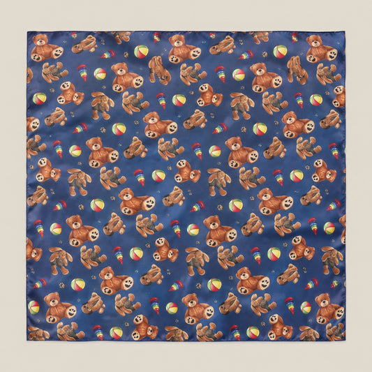 Cute bear mulberry silk square scarf