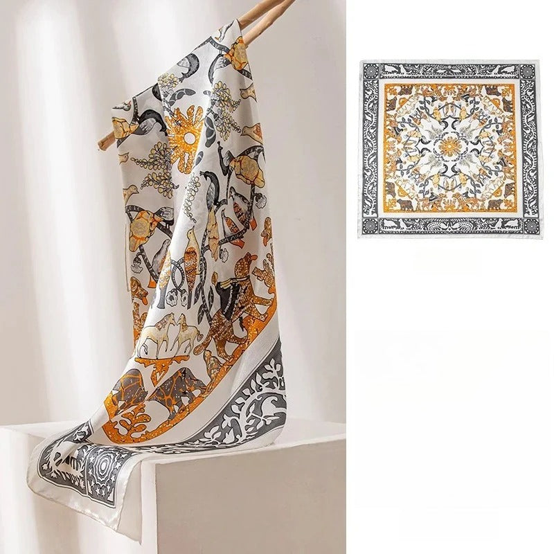 Square & Long 100% Mulberry Silk Scarf – Floral Print Lightweight Shawl, 34 x 34 in