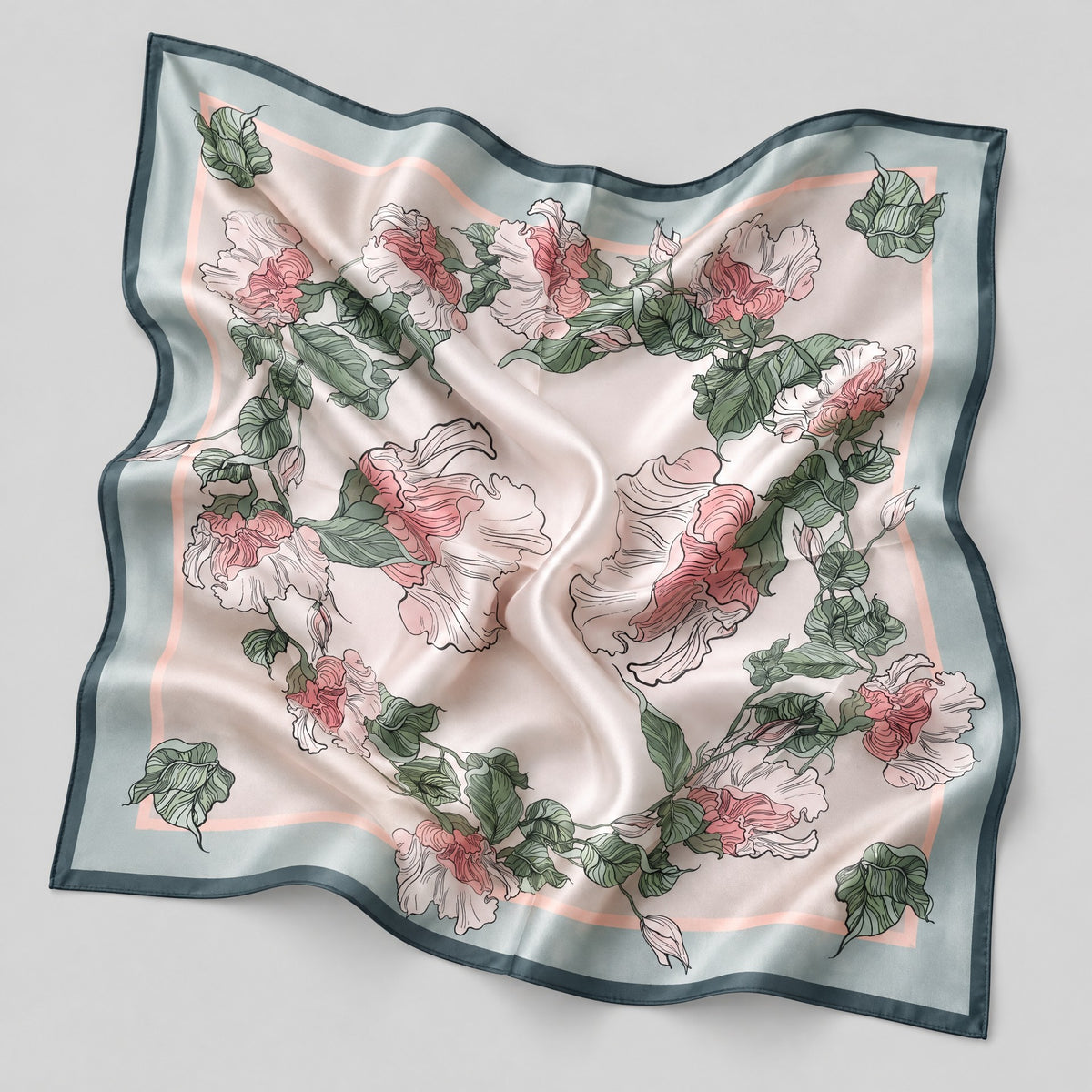 Green Vine Mulberry Silk Square Scarf – 27 in