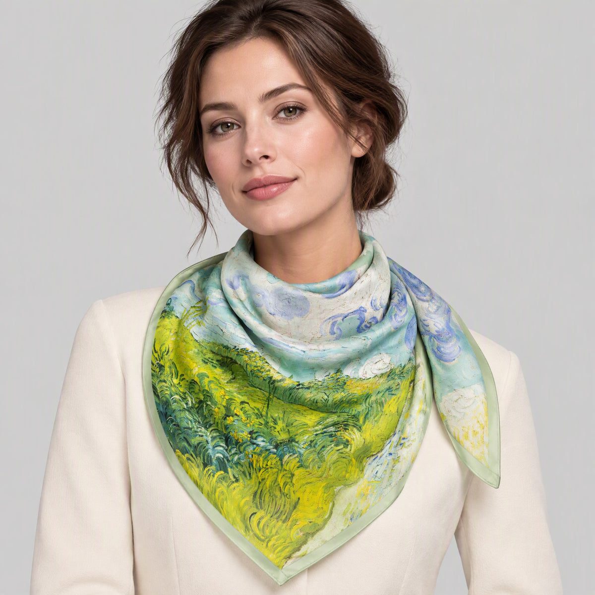 Oil Painting Prairie Mulberry Silk Square Scarf – 26 x 26 in
