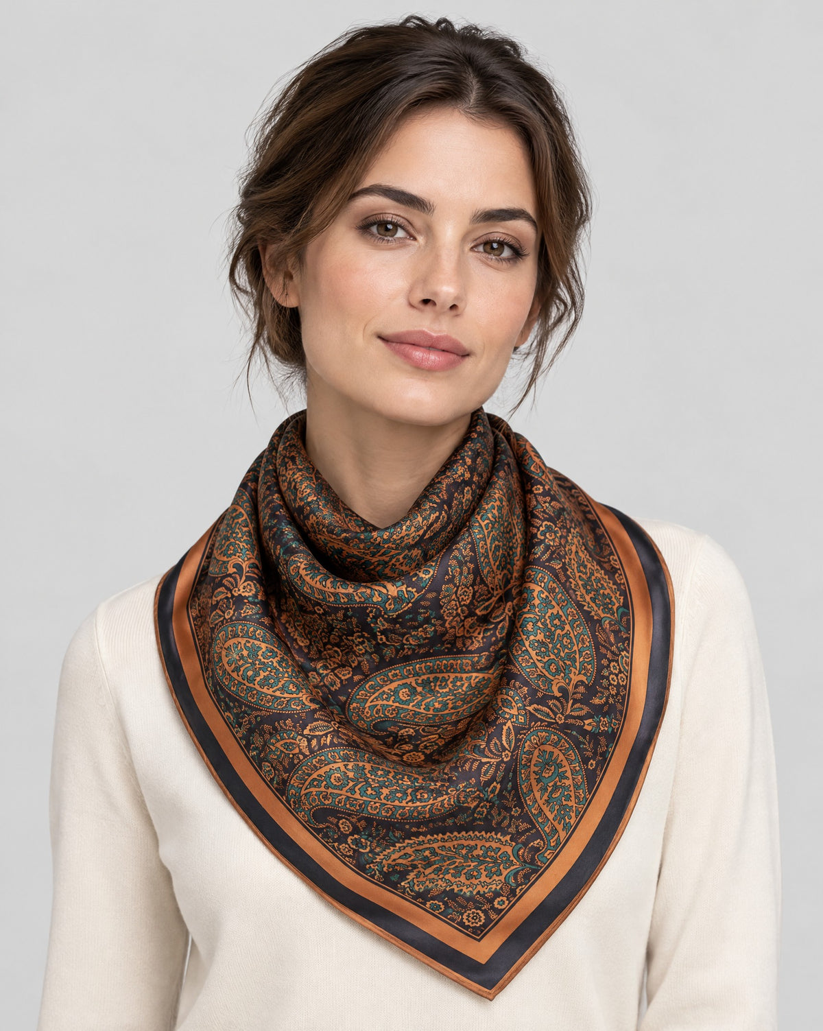 Black Coffee Leaf Mulberry Silk Square Scarf – 26 x 26 in