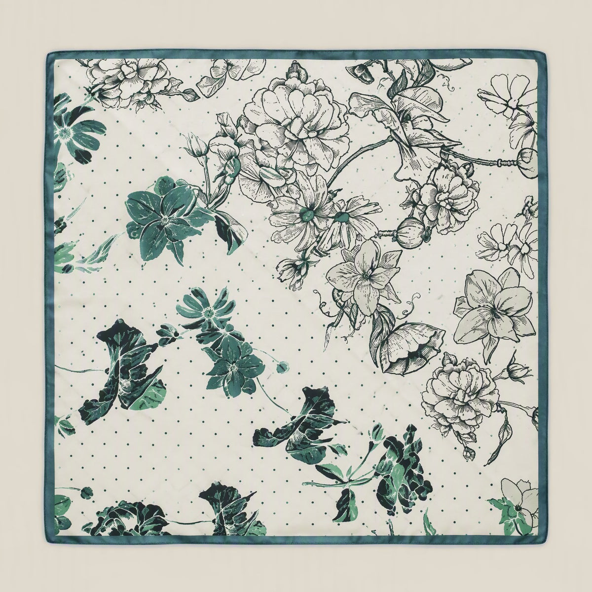 Dark Green Lily mulberry silk square scarf