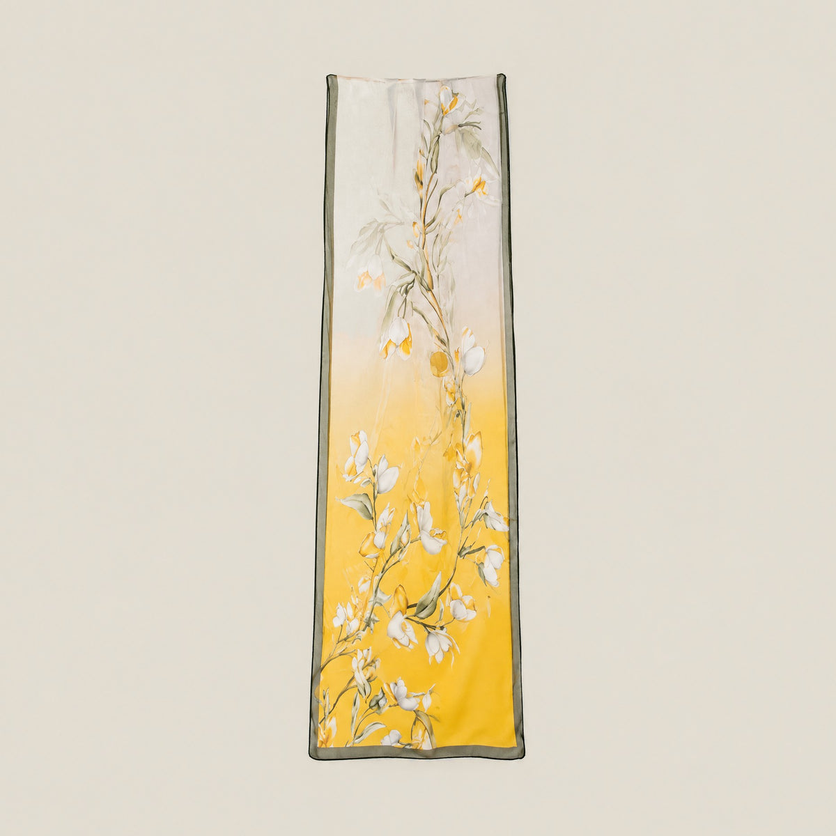 Yellow Twig mulberry silk long scarf
