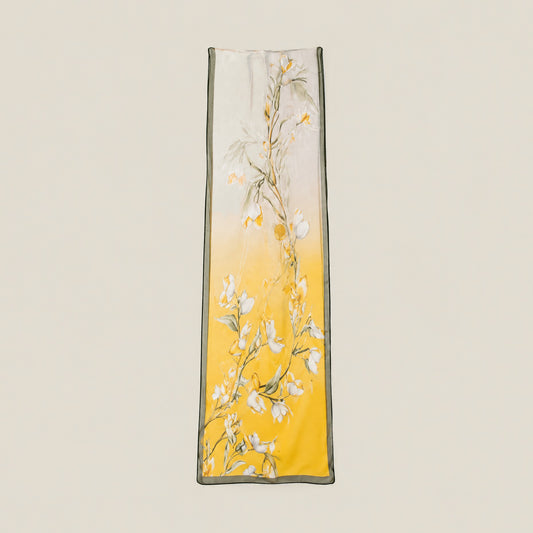 Yellow Twig mulberry silk long scarf