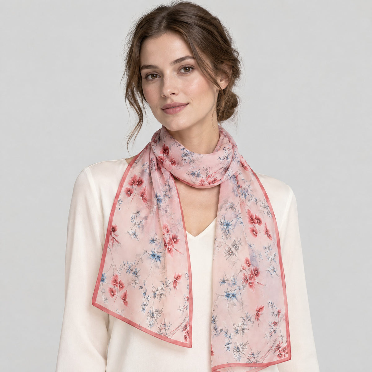 Pink Branch Mulberry Silk Long Scarf – 16.5 x 63 in