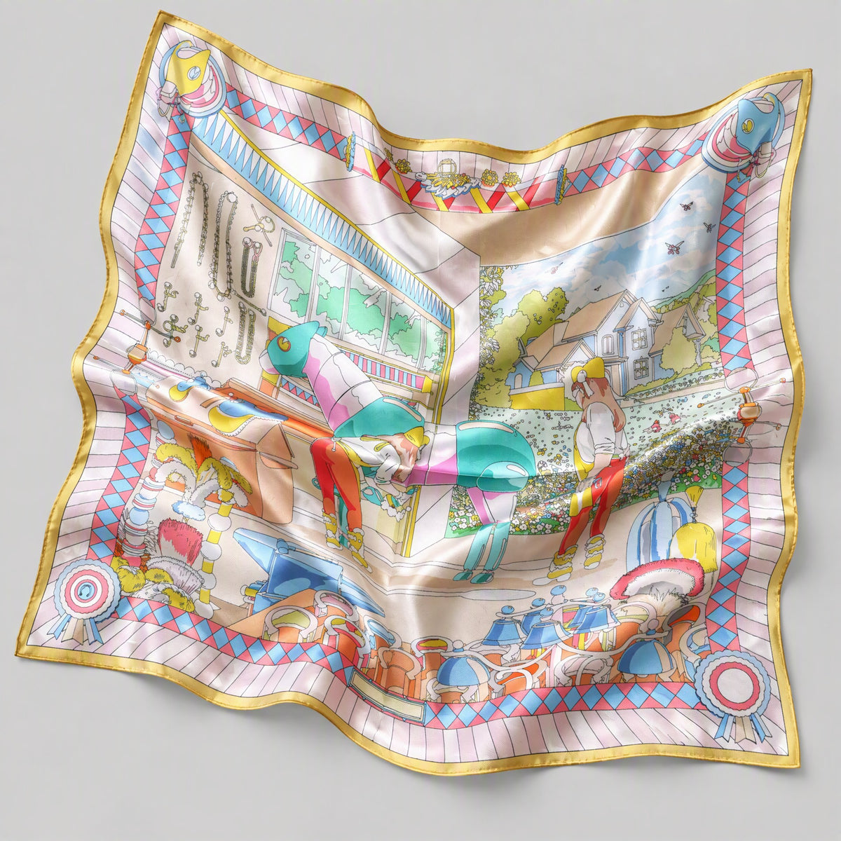 Whimsical Mulberry Silk Square Scarf – 27 in