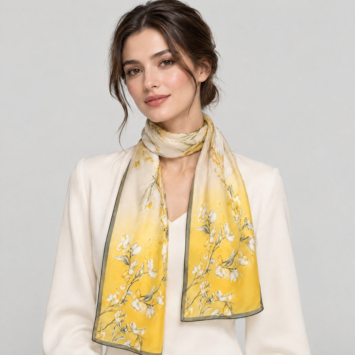 Yellow Twig Mulberry Silk Long Scarf – 16.5 x 63 in