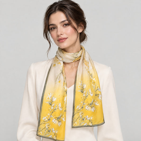 Yellow Twig Mulberry Silk Long Scarf – 16.5 x 63 in