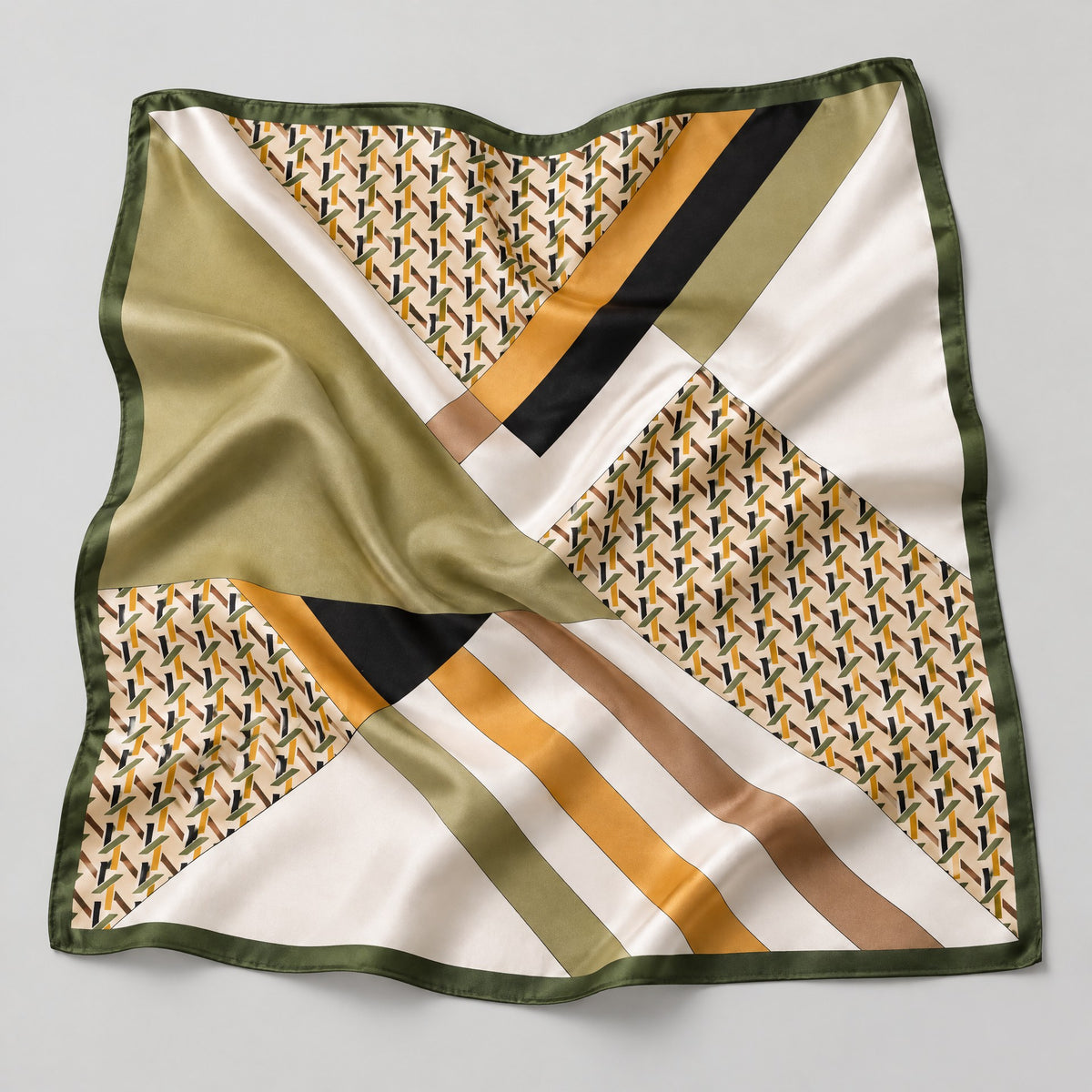Tea Green Patchwork Mulberry Silk Square Scarf – 26 x 26 in