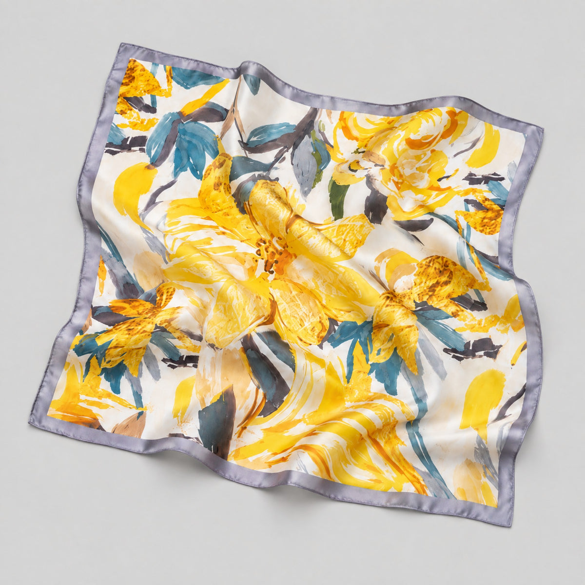 Yellow Floral Mulberry Silk Square Scarf – 21 x 21 in