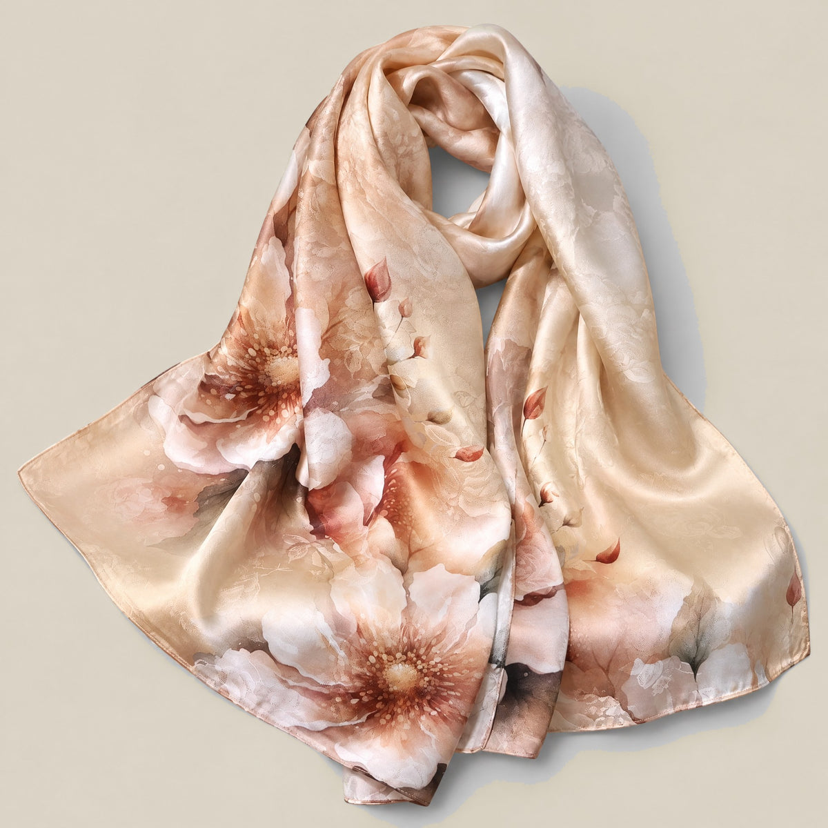 Floral Shadows jacquard mulberry silk scarf detail showing silk texture and print