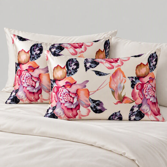 Coral Bouquet Printed Mulberry Silk Pillowcase – 20 x 30 in, Hidden Zipper