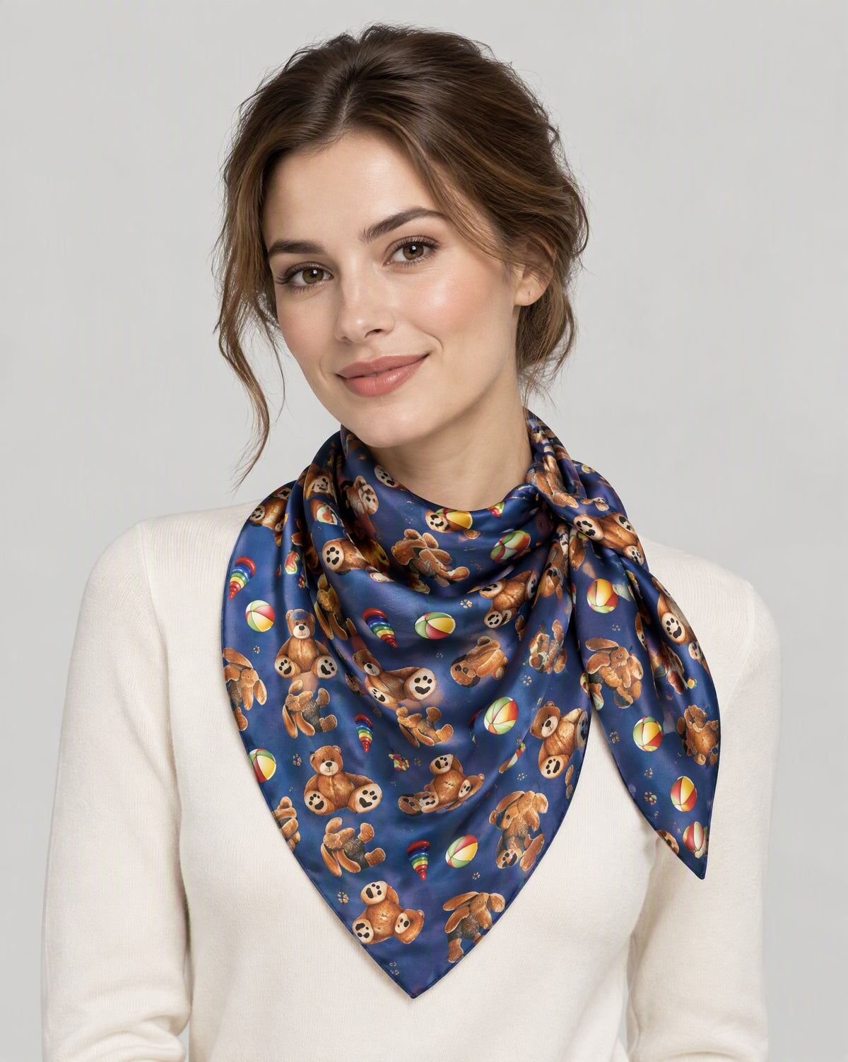 Cute Bear Mulberry Silk Square Scarf – 43 x 43 in