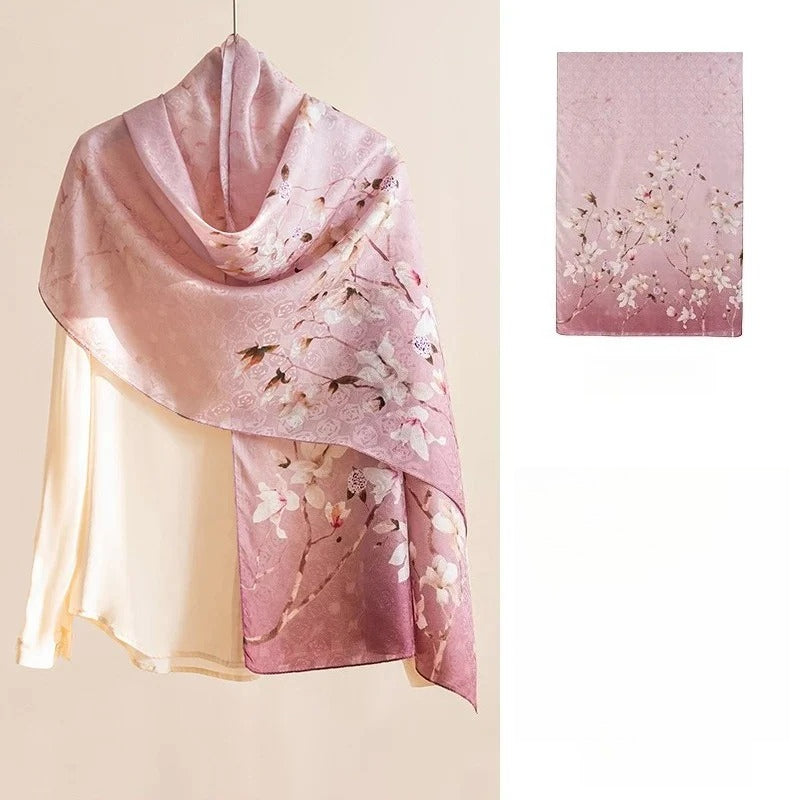 Square & Long 100% Mulberry Silk Scarf – Floral Print Lightweight Shawl, 34 x 34 in