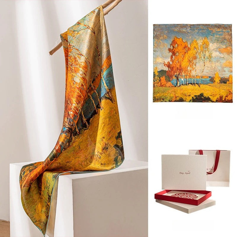 Square & Long 100% Mulberry Silk Scarf – Floral Print Lightweight Shawl, 34 x 34 in