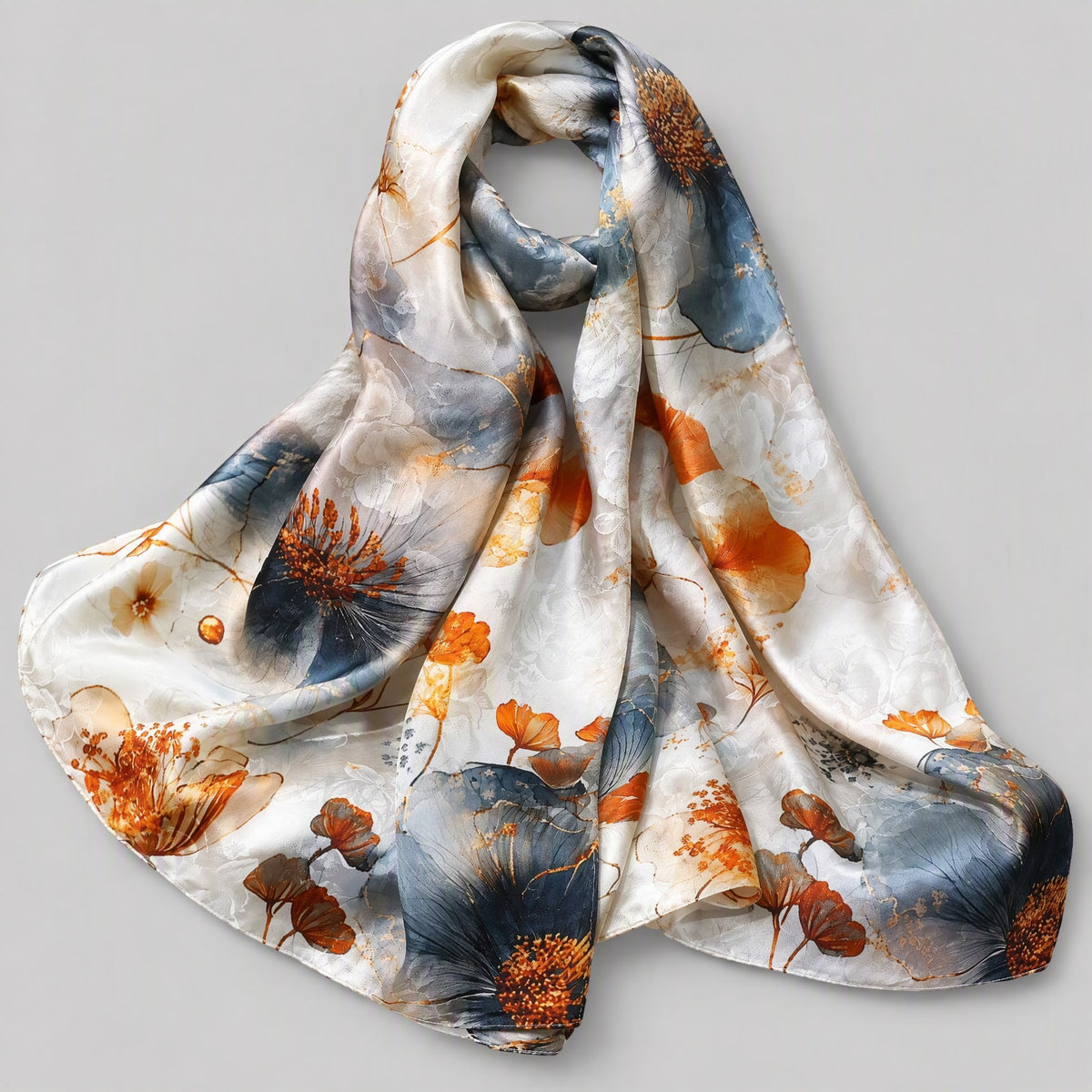 Gilded Florals Jacquard Mulberry Silk Scarf – 21 x 67 in