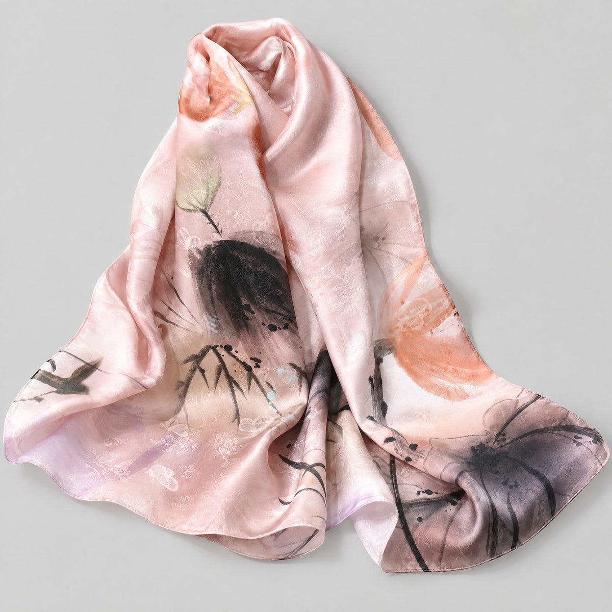 Lotus Breeze Jacquard Mulberry Silk Scarf – 21 x 67 in