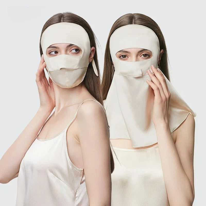 Double-Layer 100% Mulberry Silk Sun Protection Face Mask & Hood – Full Coverage