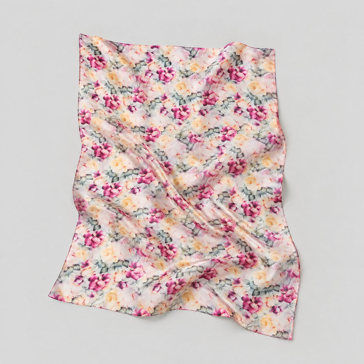 Yellow Purple Small Rose Mulberry Silk Scarf – 69 x 43 in