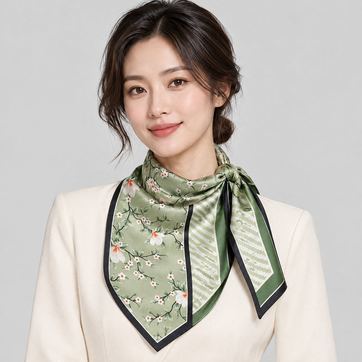 Spring Scenery Slim Mulberry Silk Scarf – 6 x 59 in