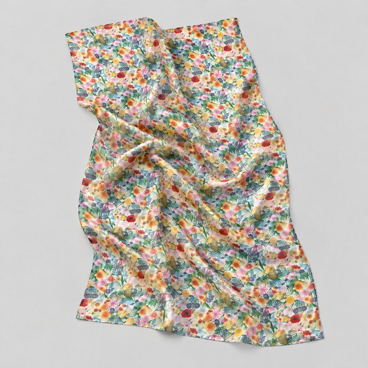 Green Small Floral Mulberry Silk Scarf – 69 x 43 in