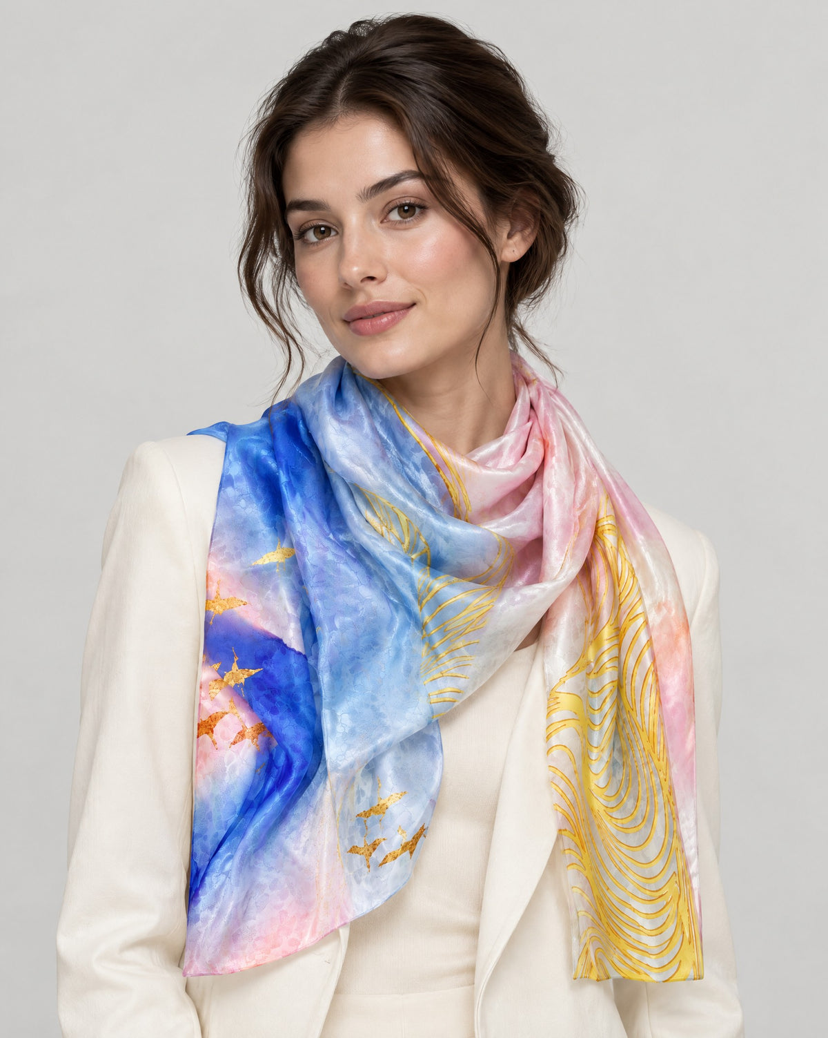 Sea Melody Jacquard Mulberry Silk Scarf – 43 x 75 in