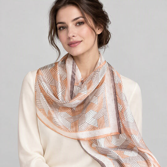 Orange Linear Mulberry Silk Long Scarf – 22 x 67 in