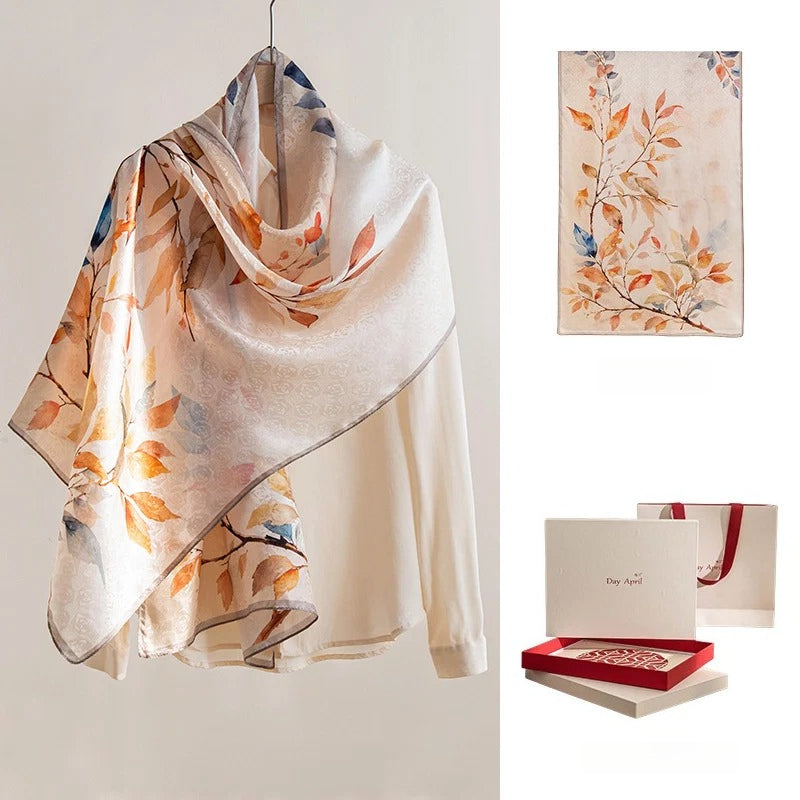 Square & Long 100% Mulberry Silk Scarf – Floral Print Lightweight Shawl, 34 x 34 in