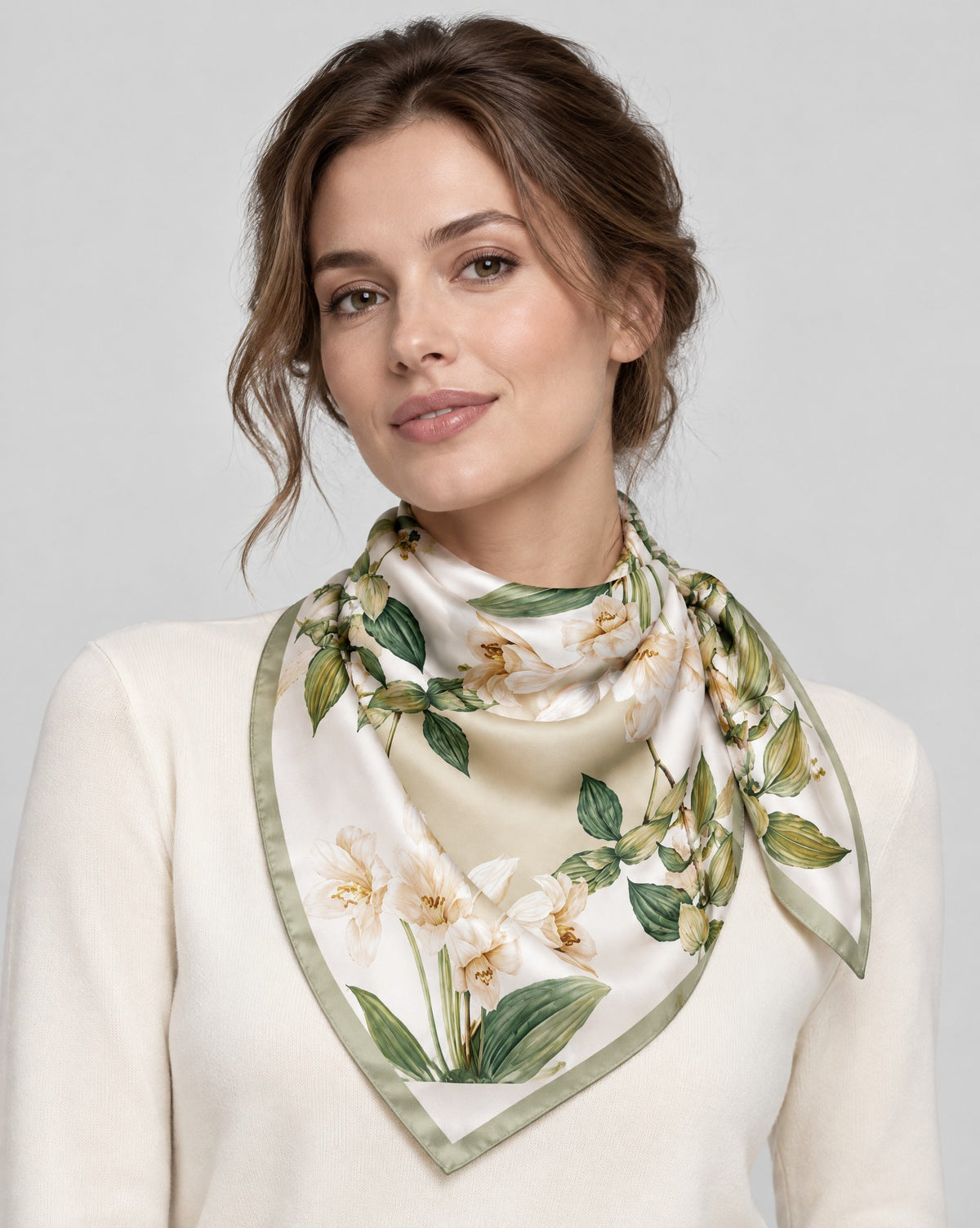 Brown Lily Mulberry Silk Square Scarf – 21 x 21 in