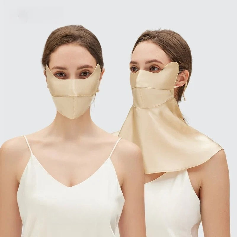 Double-Layer 100% Mulberry Silk Sun Protection Face Mask & Hood – Full Coverage