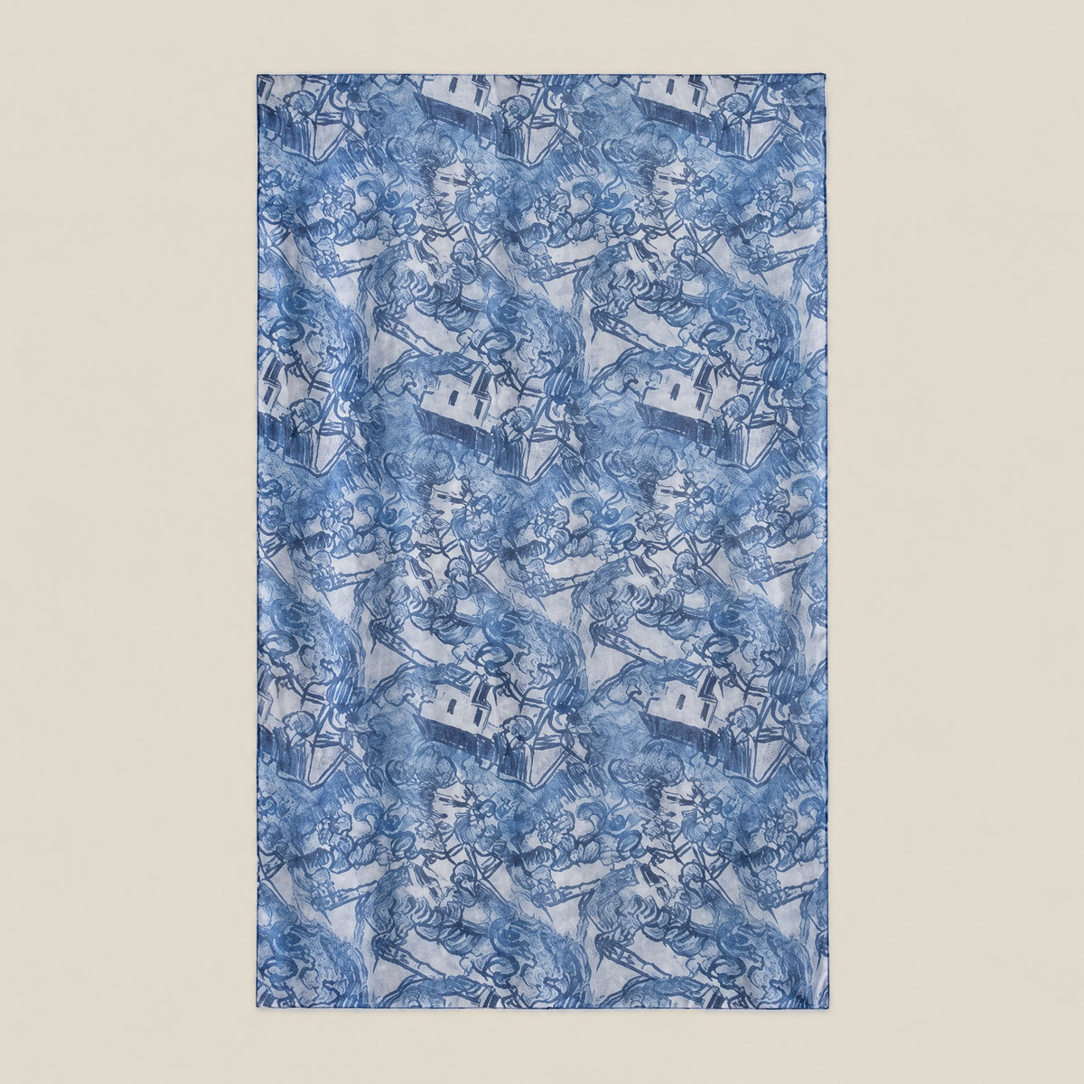 Blue architecture print mulberry silk scarf, 69 x 43 in