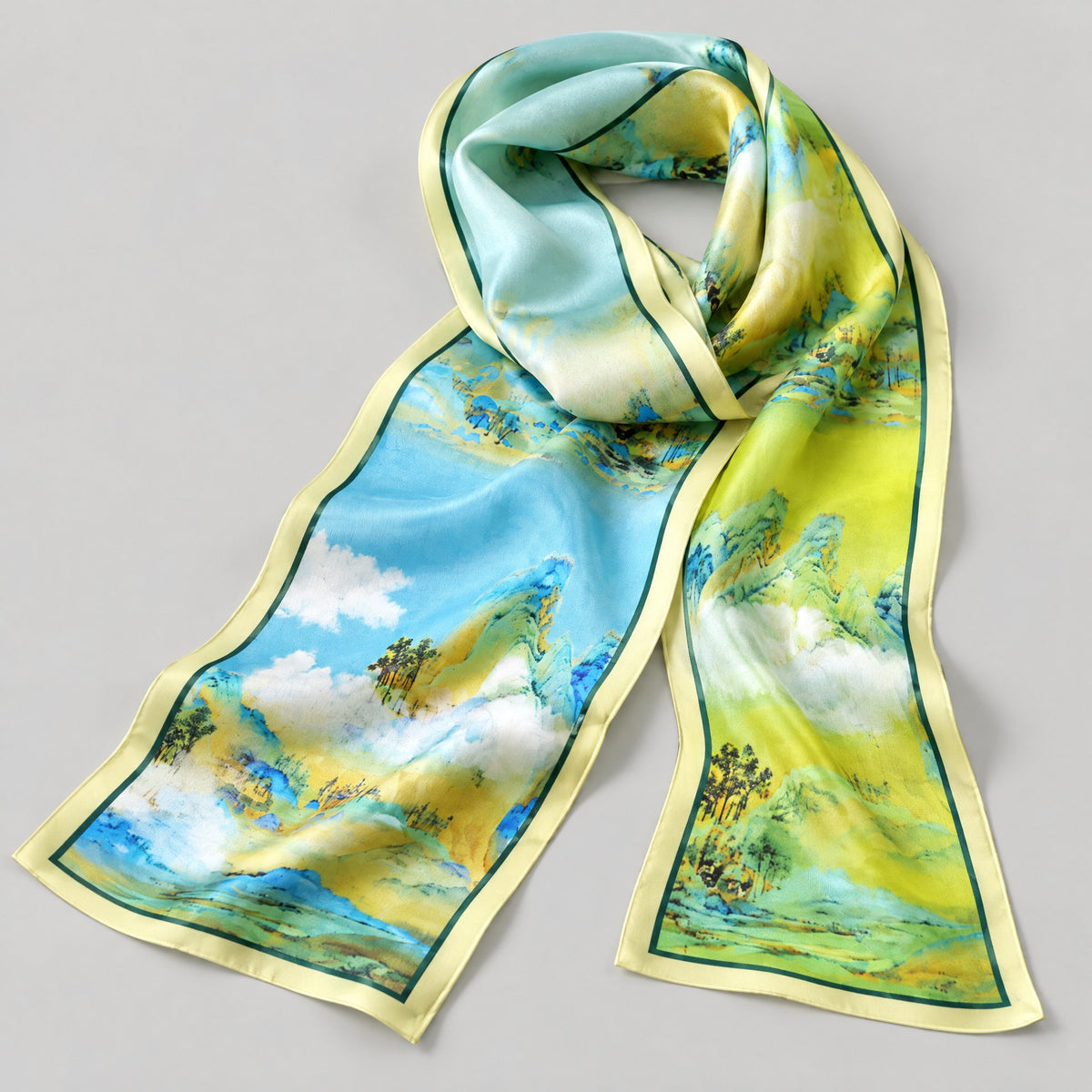 Cloud Peaks Slim Mulberry Silk Scarf – 6 x 59 in