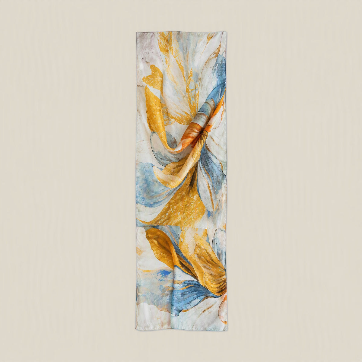 Sunlit bloom floral mulberry silk scarf, 22 x 67 in