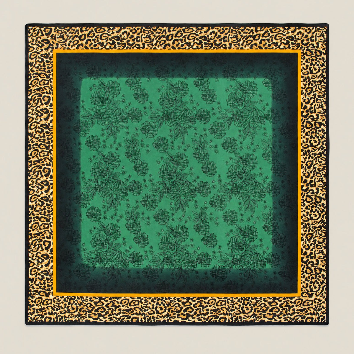 Green Frame Leopard mulberry silk square scarf