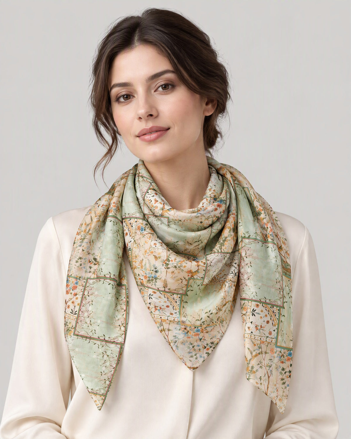 Green Bud Branch Mulberry Silk Oversized Scarf – 69 x 43 in