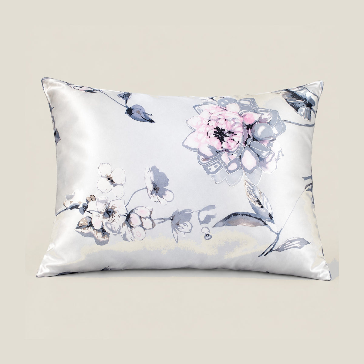 Ink Magnolia printed mulberry silk pillowcase