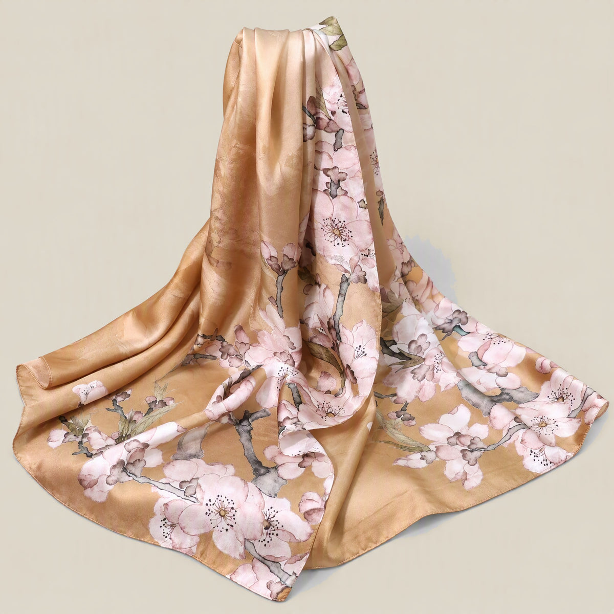 Peach Stream jacquard mulberry silk scarf detail showing silk texture and print