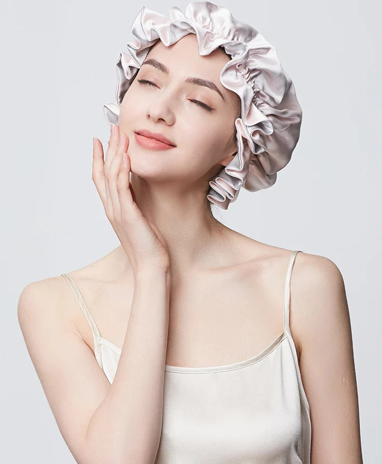 19 Momme 100% Mulberry Silk Sleep Cap – Double-Layer Hair Bonnet for Frizz-Free Hair