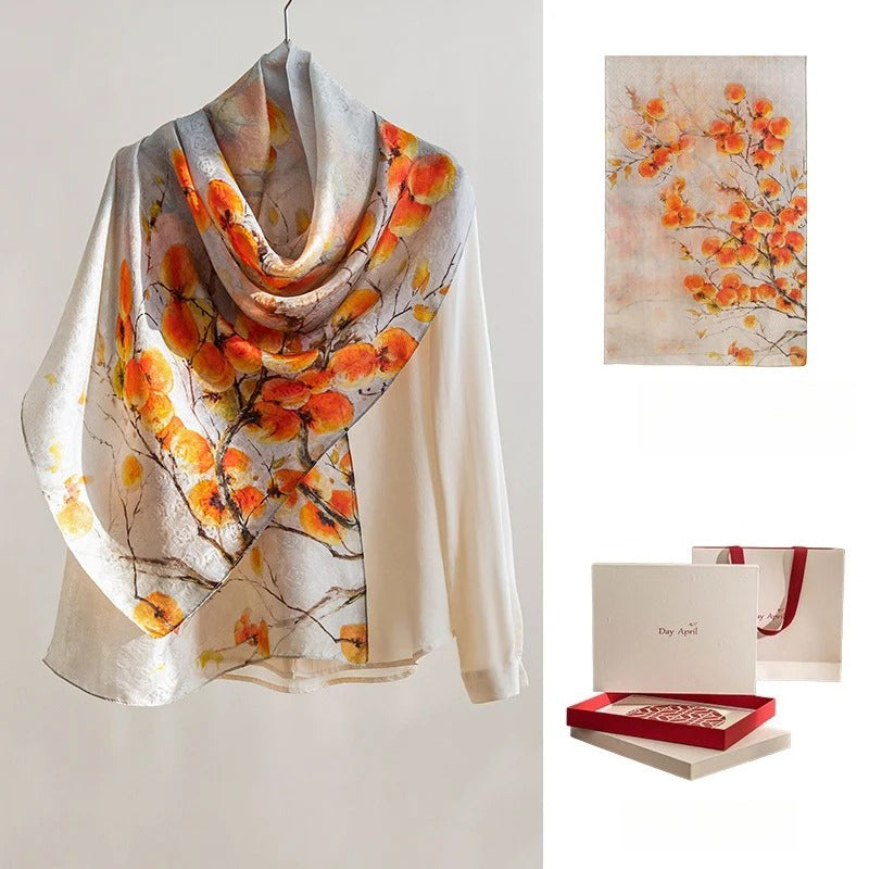 Square & Long 100% Mulberry Silk Scarf – Floral Print Lightweight Shawl, 34 x 34 in