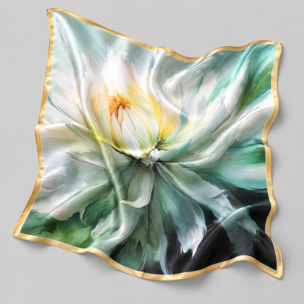 Floral Green Garden Mulberry Silk Square Scarf – 27 in