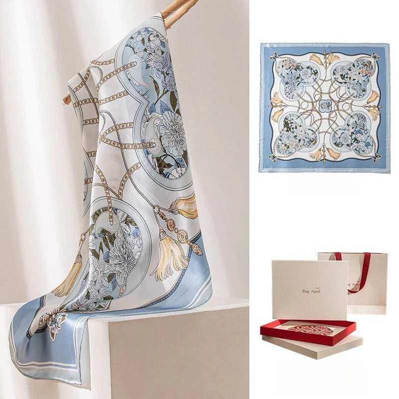Square & Long 100% Mulberry Silk Scarf – Floral Print Lightweight Shawl, 34 x 34 in