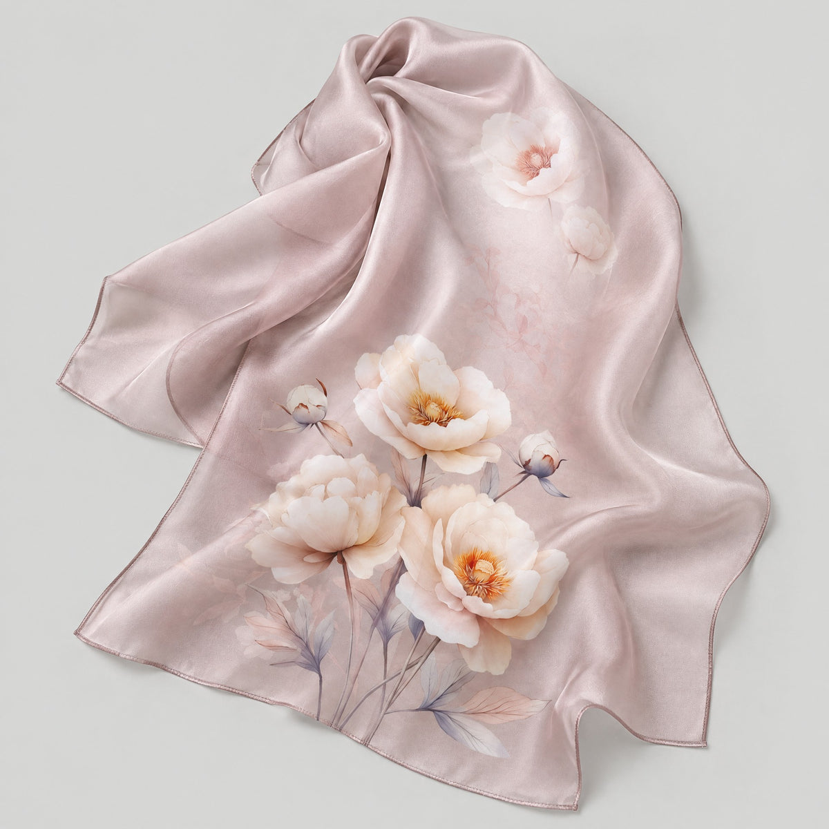 Spring Blossom Mulberry Silk Long Scarf – 22 x 68 in