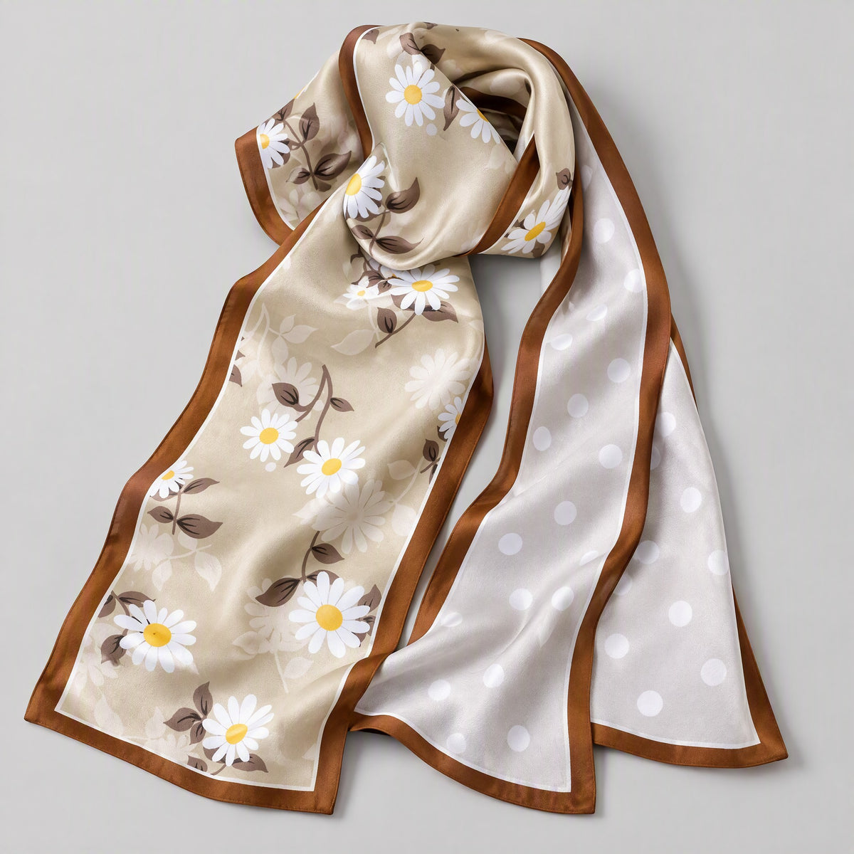 Sunny Daisy Slim Mulberry Silk Scarf – 6 x 59 in