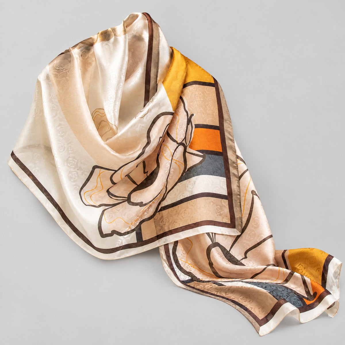 Yellow Trim Rose Mulberry Silk Long Scarf – 22 x 67 in