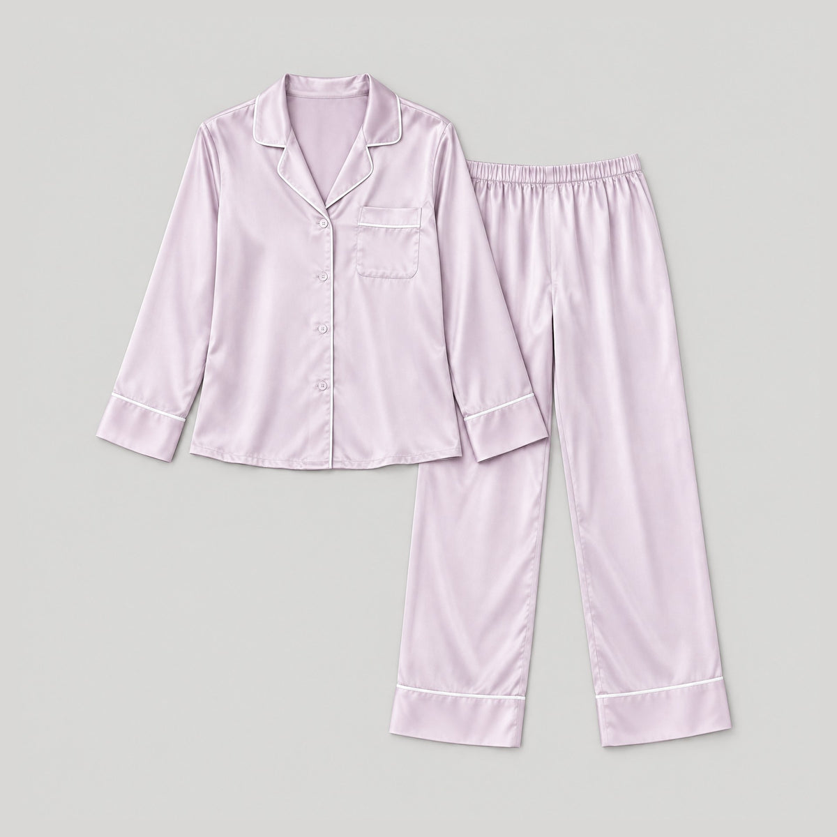 16 Momme Long Sleeve 100% Mulberry Silk Pajama Set – Button-Up with Contrast Piping